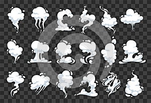 White clouds of steam, vapor and odors. Cartoon effects of smoke, explosion, air and dust. Hover silhouettes isolated photo