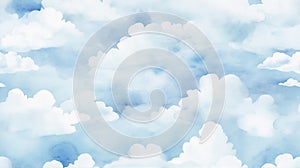 White Clouds Watercolour Illustration Blue Sky Background