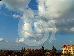 White clounds on the sky, sea view