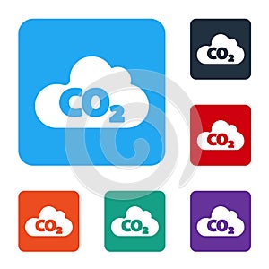 White CO2 emissions in cloud icon isolated on white background. Carbon dioxide formula, smog pollution concept