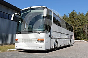 White Coach Bus Parked