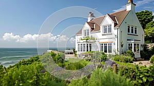 White coastal cottage in the English countryside style by the seaside