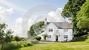 White coastal cottage in the English countryside style by the seaside