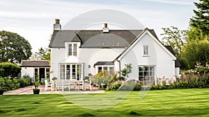 White coastal cottage in the English countryside style by the seaside