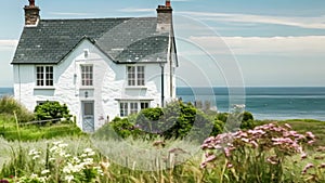 White coastal cottage in the English countryside style by the seaside