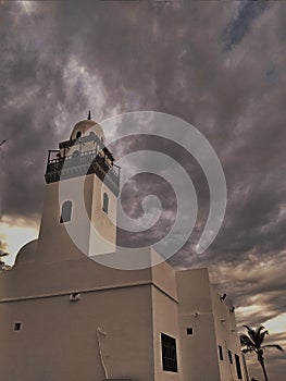 White Coastline Mosque and Dark Cloudly, Jeddah Cornish Coastline, Jeddah, Saudi Arabia