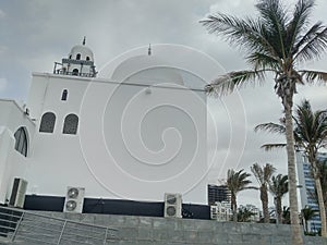 White Coastline Mosque & Palm Trees, Jeddah Cornish Coastline, Jeddah, Saudi Arabia photo