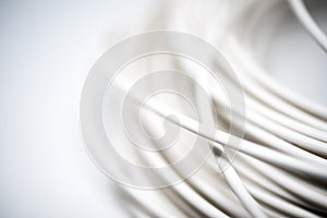 White coaxial cable on a white background