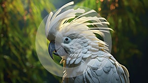 A white cockatoo preening its feathers with meticulous care, photo