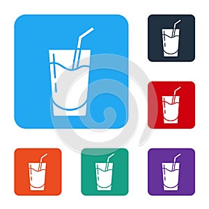 White Cocktail and alcohol drink icon isolated on white background. Set icons in color square buttons. Vector