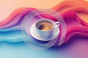white coffee cup on abstract 3D colored lines