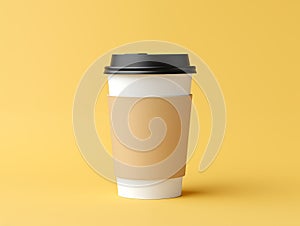 White coffee cup mock up with black lit on light orange background