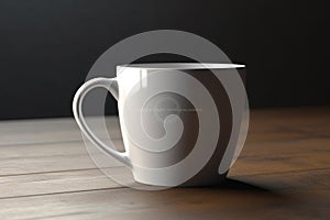 White coffee cup mockup on a table against a black background. 3d illustration Ai generative