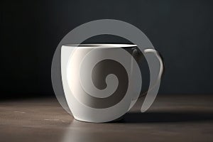 White coffee cup mockup on a table against a black background. 3d illustration Ai generative