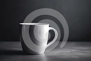 White coffee cup mockup on a table against a black background. 3d illustration Ai generative