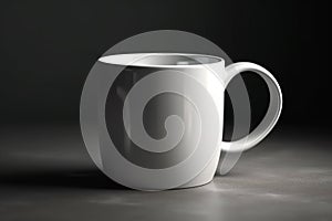 White coffee cup mockup on a table against a black background. 3d illustration Ai generative