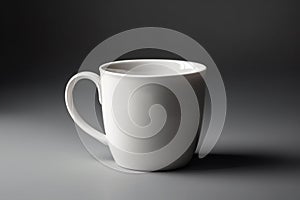 White coffee cup mockup on a table against a black background. 3d illustration Ai generative