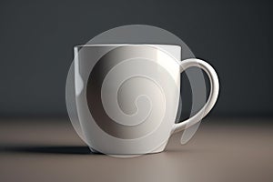 White coffee cup mockup on a table against a black background. 3d illustration Ai generative