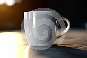 White coffee cup mockup on a table against a black background. 3d illustration Ai generative