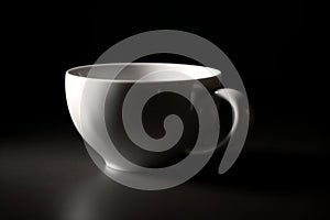 White coffee cup mockup on a table against a black background. 3d illustration Ai generative