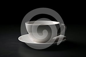White coffee cup mockup on a table against a black background. 3d illustration Ai generative