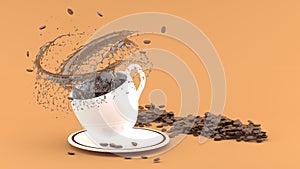 White coffee cup with splash on brown background,coffee cup