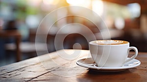 white coffee cup on table with blur background. generative AI