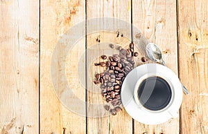 White coffee cup on wood table background