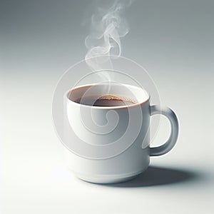 White coffee mug, isolated, white background, wih smoke