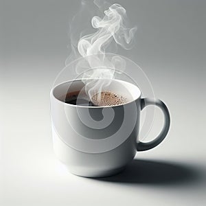 White coffee mug, isolated, white background, wih smoke photo