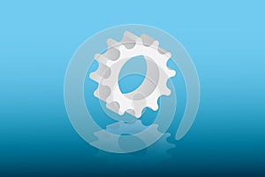 A white cog wheel of a machine vector illustration for machine in business on blue background to mean work speed in industry