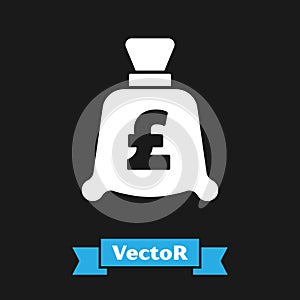White Coin money with pound sterling symbol icon isolated on black background. Banking currency sign. Cash symbol