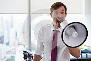 White Collar Worker With Megaphone Fighting For Labor Rights-2