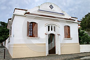 White colonial house in historic quarter of Colonia del Sacramento, Uruguay.