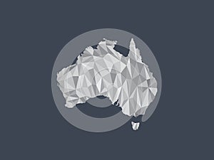 White color Australia low poly vector map with geometric shapes or triangles on black background illustration