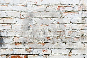 White color brick wall, weathered cracked and dirty, design background