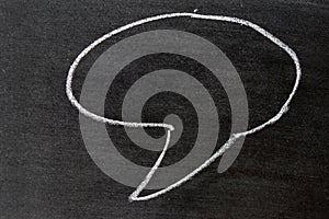 White color chalk hand drawing as speech bubble shape on black b