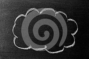 White chalk hand drawing in cloud shape on blackboard or chalkboard background