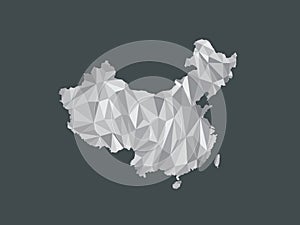 White color China low poly vector map with geometric shapes or triangles on black background illustration