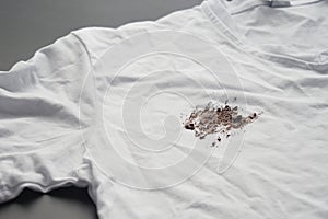 white color dirty shirt, showing making stain