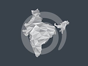 White color India low poly vector map with geometric shapes or triangles on black background illustration