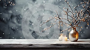 White Color With Marbled Stone Or Rock Wall With Blurry Background Christmas Concept