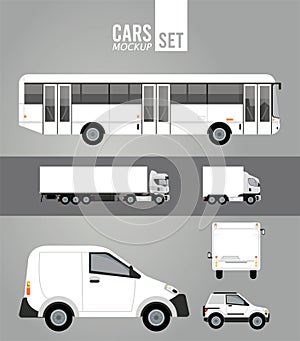 White color mockup group cars vehicles icons