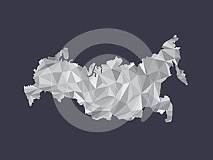 White color Russia low poly vector map with geometric shapes or triangles on black background illustration