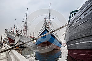 White and color ships in port Sunda Kelapa, Jakarta. Jawa, Indonesia