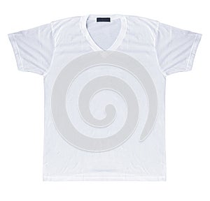 White color v neck shirt isolated on white background with clipping path