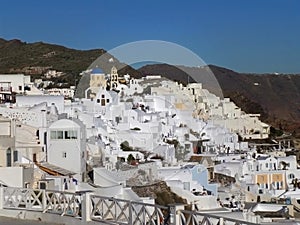 White colored Traditional style architecture over the caldera of Santorini island