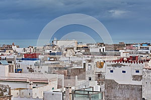 White and colorful panorama of the medina in Essaouira Morocco