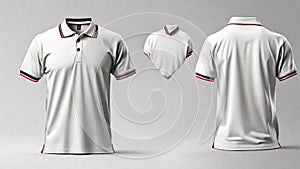 white colour Paneled Polo Shirt Mock Up Template, Front Back And Side View