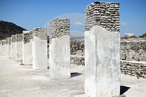 White columns of ancient Toltec city in Tula